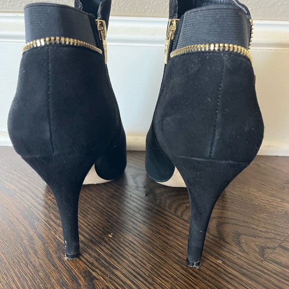 Marc Fischer 9.5 black heel gold zipper,3.5 inch leather/suede peep toe - Picture 7 of 14